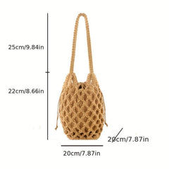 Minimalist Straw Shoulder Bag Woven Bag With Insert Pouch For Beach