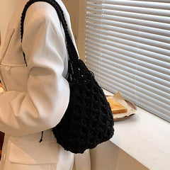 Minimalist Straw Shoulder Bag Woven Bag With Insert Pouch For Beach