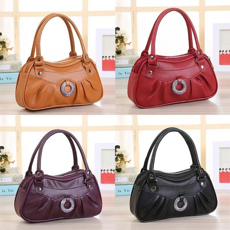 Vintage Solid Satchel Bag Zipper Handbag Work Multifunctional Storage