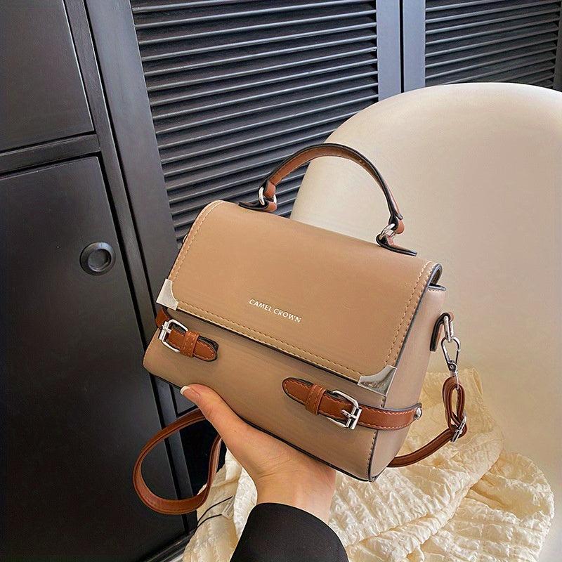 Crossbody Satchel Flap Bag PU Leather Textured Classic Shoulder Bag