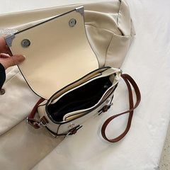 Crossbody Satchel Flap Bag PU Leather Textured Classic Shoulder Bag