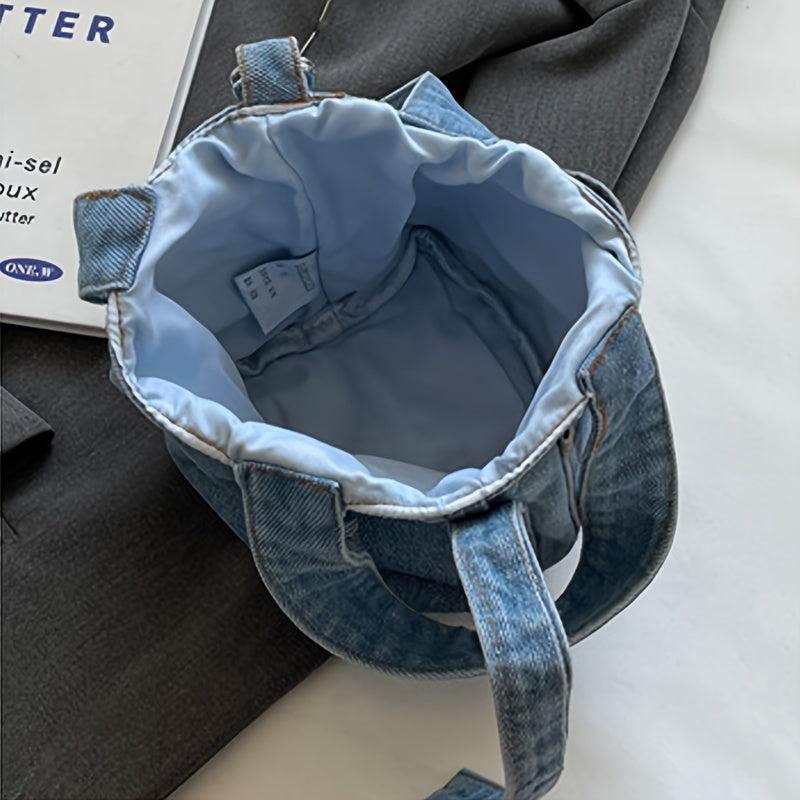 Minimalist Denim Satchel Bag All Match Bucket Bag Stylish Niche Storage Handbag
