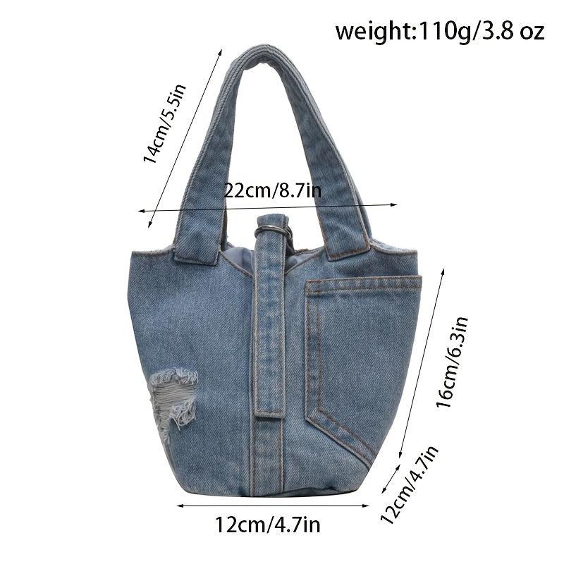Minimalist Denim Satchel Bag All Match Bucket Bag Stylish Niche Storage Handbag