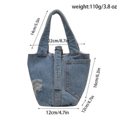 Minimalist Denim Satchel Bag All Match Bucket Bag Stylish Niche Storage Handbag