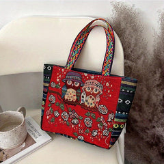 Ethnic Style Owl Embroidered Canvas Tote Bag