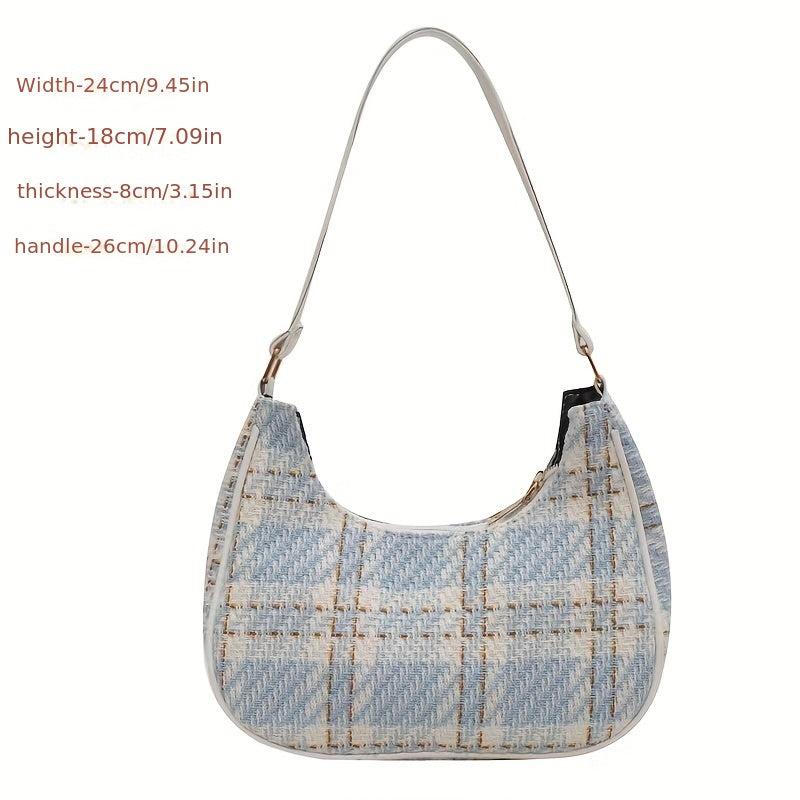 Vintage Tweed Shoulder Bag Women's Plaid Pattern Handbag