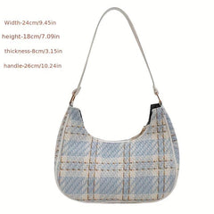 Vintage Tweed Shoulder Bag Women's Plaid Pattern Handbag