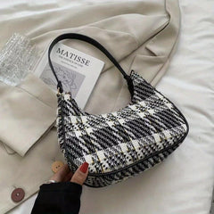 Vintage Tweed Shoulder Bag Women's Plaid Pattern Handbag