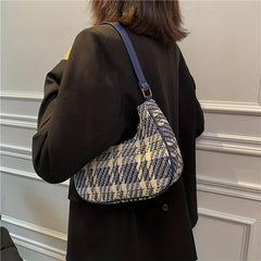 Vintage Tweed Shoulder Bag Women's Plaid Pattern Handbag