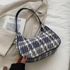 Vintage Tweed Shoulder Bag Women's Plaid Pattern Handbag