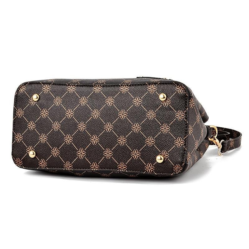Geometric Pattern Vintage Shoulder Bag with Bag Charm
