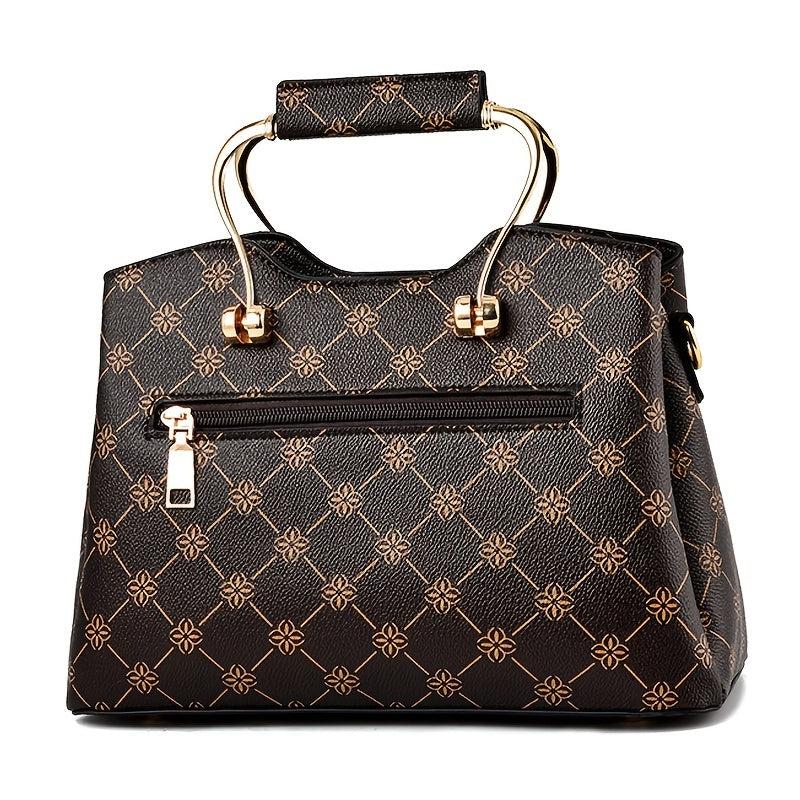 Geometric Pattern Vintage Shoulder Bag with Bag Charm