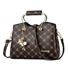 Geometric Pattern Vintage Shoulder Bag with Bag Charm