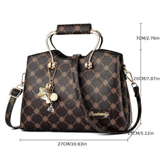Geometric Pattern Vintage Shoulder Bag with Bag Charm