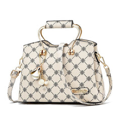 Geometric Pattern Vintage Shoulder Bag with Bag Charm