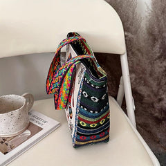 Ethnic Embroidered Tote Bag Elephant Canvas Shoulder Bag for Women