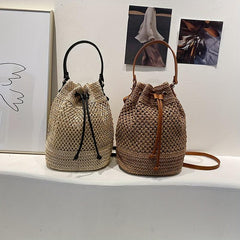 Adjustable Strap Drawstring Bag Large Capacity Solid Bucket Bag