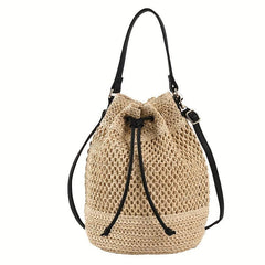 Adjustable Strap Drawstring Bag Large Capacity Solid Bucket Bag