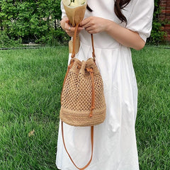 Adjustable Strap Drawstring Bag Large Capacity Solid Bucket Bag