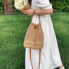 Adjustable Strap Drawstring Bag Large Capacity Solid Bucket Bag