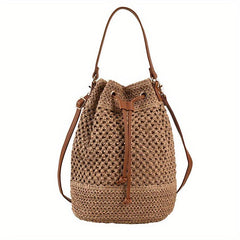 Adjustable Strap Drawstring Bag Large Capacity Solid Bucket Bag