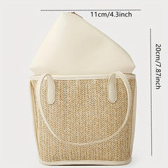 Straw Shoulder Bag with Zipper Pouch French Girl Holiday Style