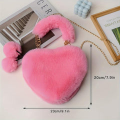 Heart Shaped Plush Crossbody Bag Chain Furry Clutch for Girls Women