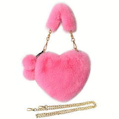 Heart Shaped Plush Crossbody Bag Chain Furry Clutch for Girls Women