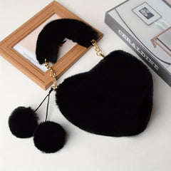 Heart Shaped Plush Crossbody Bag Chain Furry Clutch for Girls Women