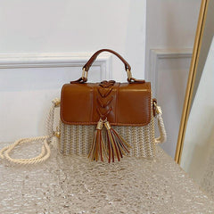 Straw Woven Crossbody Bag Tassel Decor Box Handbags