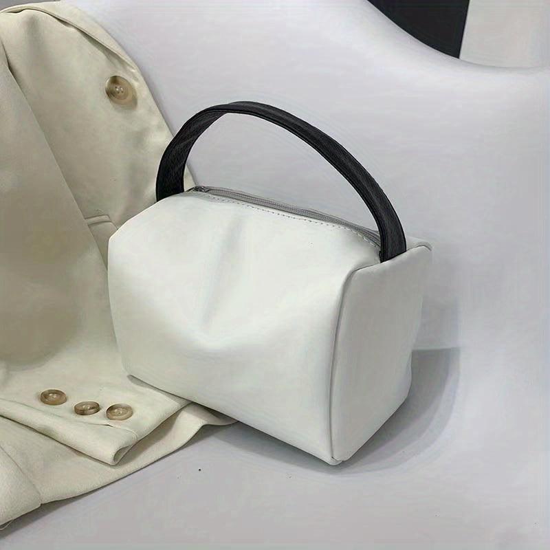 Portable Cosmetic Bag Contrast Storage Handbag Faux Leather Travel Toiletry Bag