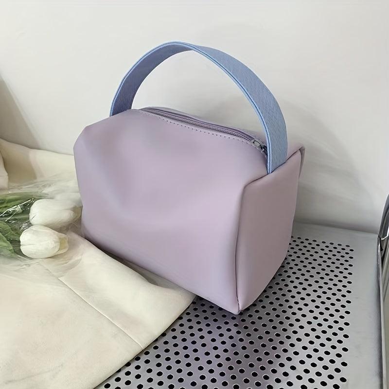 Portable Cosmetic Bag Contrast Storage Handbag Faux Leather Travel Toiletry Bag