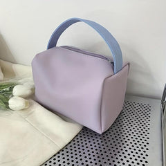 Portable Cosmetic Bag Contrast Storage Handbag Faux Leather Travel Toiletry Bag