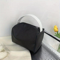 Portable Cosmetic Bag Contrast Storage Handbag Faux Leather Travel Toiletry Bag