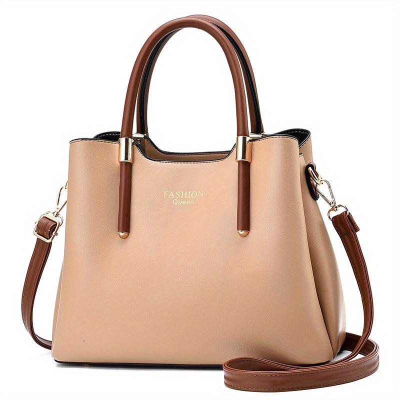 Textured PU Leather Tote Satchel - Shoulder Bag