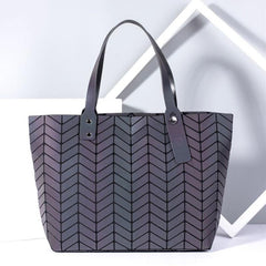 Geometric Holographic Handbag Large Capacity Tote Bag Reflective Folded