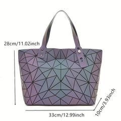 Geometric Holographic Handbag Large Capacity Tote Bag Reflective Folded