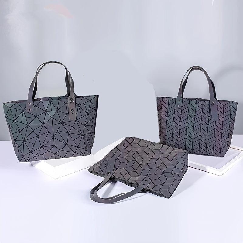 Geometric Holographic Handbag Large Capacity Tote Bag Reflective Folded