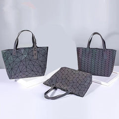 Geometric Holographic Handbag Large Capacity Tote Bag Reflective Folded