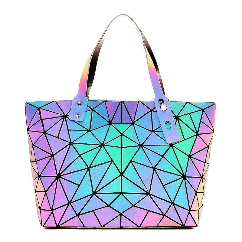 Geometric Holographic Handbag Large Capacity Tote Bag Reflective Folded