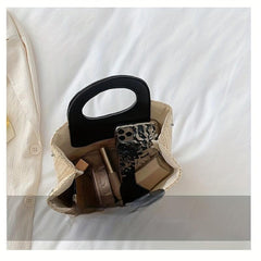 Colorblock Straw Bag Woven Handbag Casual Satchel Holiday Bag