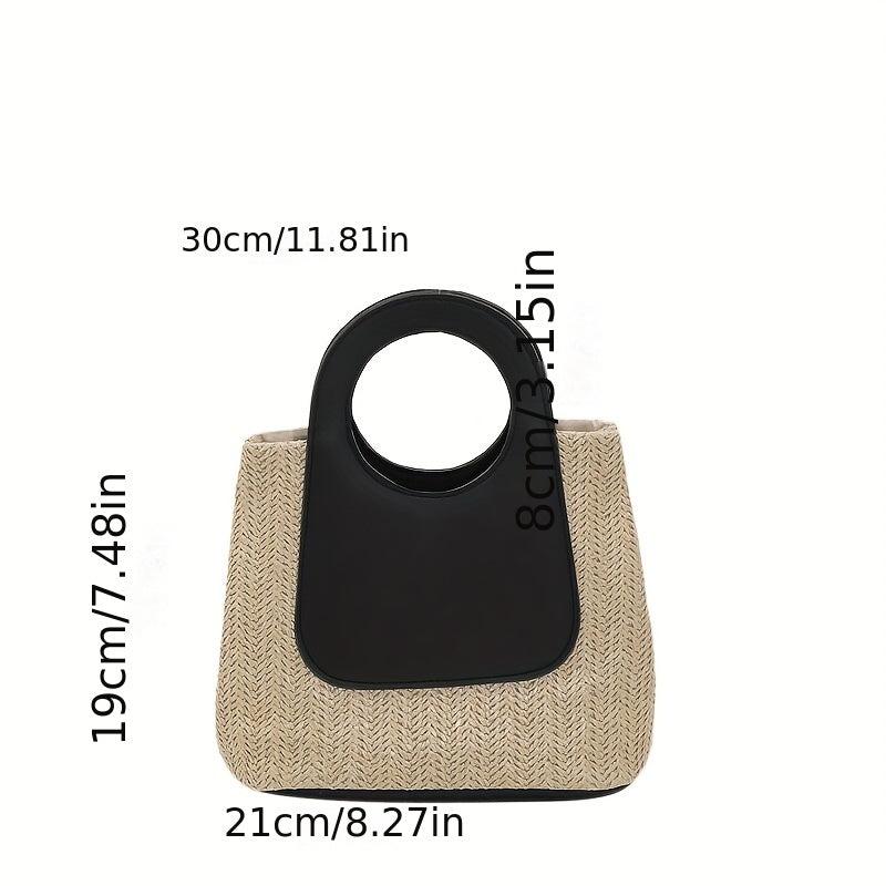 Colorblock Straw Bag Woven Handbag Casual Satchel Holiday Bag