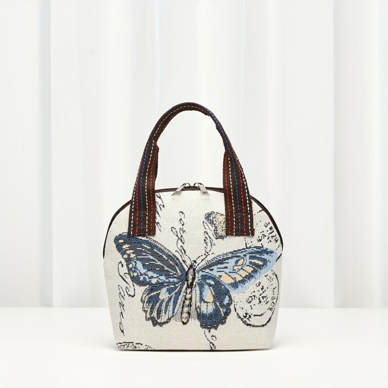 Ethnic Style Butterfly Embroidery Handbag Canvas Shell Bag