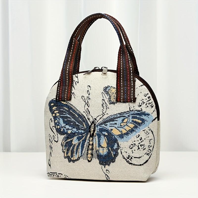 Ethnic Style Butterfly Embroidery Handbag Canvas Shell Bag