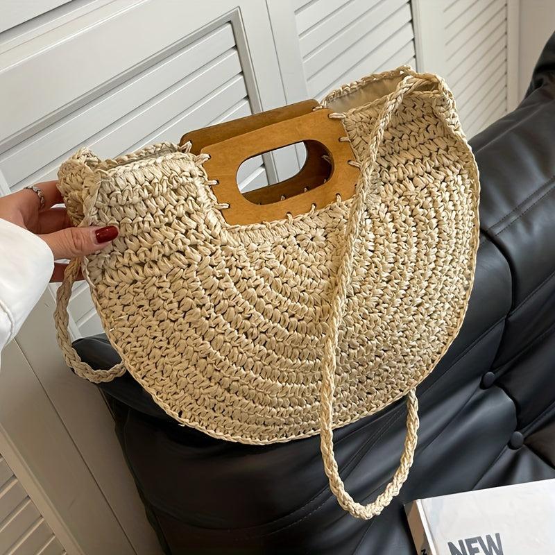 Summer Semicircle Straw Bag Woven Satchel Minimalist Shoulder Bag