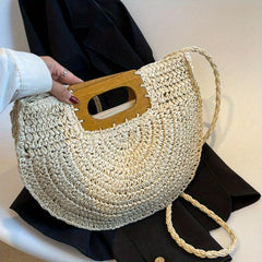 Summer Semicircle Straw Bag Woven Satchel Minimalist Shoulder Bag