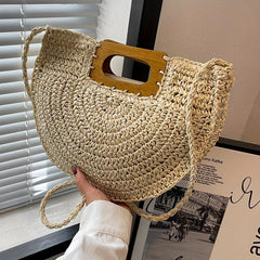 Summer Semicircle Straw Bag Woven Satchel Minimalist Shoulder Bag