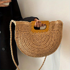 Summer Semicircle Straw Bag Woven Satchel Minimalist Shoulder Bag
