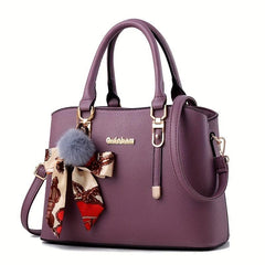 Scarf Bow Plush Pom Pom Pendant Decor Shoulder Bag Large Capacity