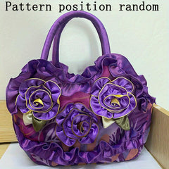 Floral Decor Zipper Handbag Double Handle Purse Casual Flower Tote Bag